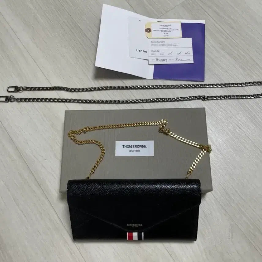[BUNJANG] Thom Browne Black Pebble Leather Long Wallet with Chain Strap / 톰브라운 블랙 페블 레더 장지갑