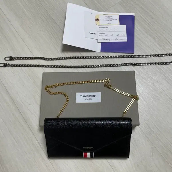 [BUNJANG] Thom Browne Black Pebble Leather Long Wallet with Chain Strap / 톰브라운 블랙 페블 레더 장지갑