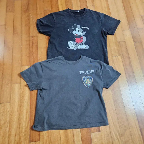 [BUNJANG] This Never That x Punchdrunks Party Punch Mickey Mouse Patch Short Sleeve T-Shirt Set / 디스이즈네버댓+펀치드렁크파티즈 미키마우스 반팔 티셔츠 / PCLP 패치 반팔 티셔츠