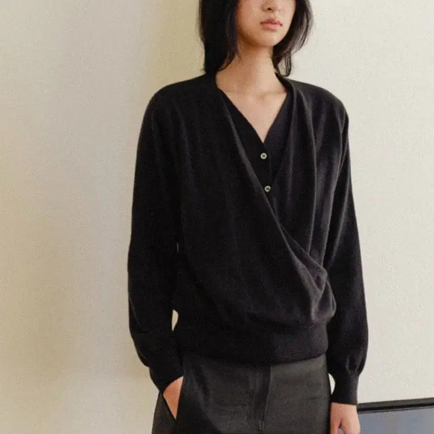 [BUNJANG] Kinder Salmon Gudrun Draped Knit - Black / 킨더살몬 Gudrun Draped Knit - Black