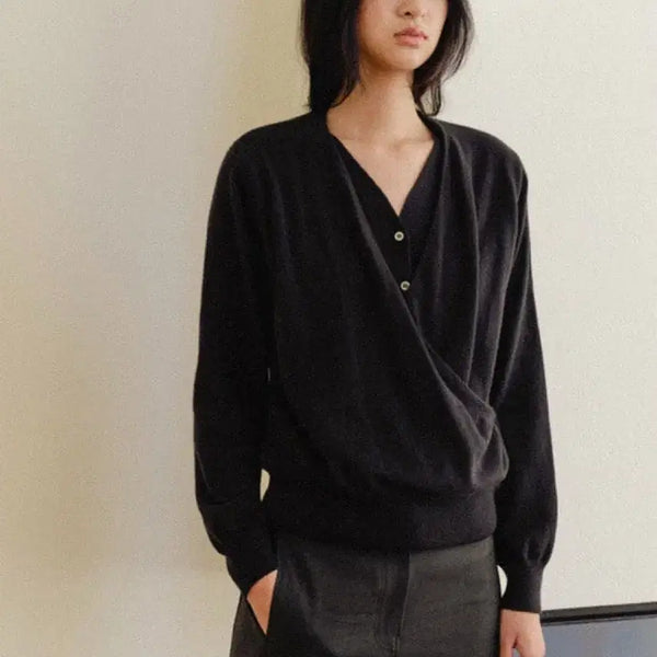 [BUNJANG] Kinder Salmon Gudrun Draped Knit - Black / 킨더살몬 Gudrun Draped Knit - Black