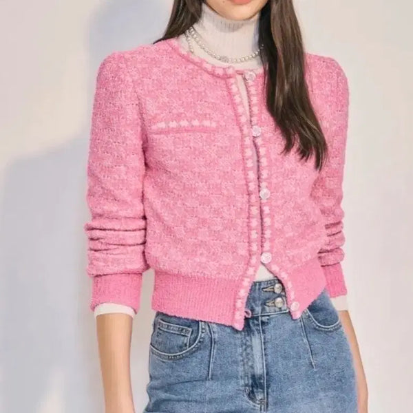 [BUNJANG] Objet Tweed Knit Cardigan Pink / [새상품] 오브제 니트 가디건 55 한섬 타임
