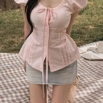 [BUNJANG] Highclassic Puff Sleeve Pink Blouse / 하이클래식 퍼프 핑크 블라우스