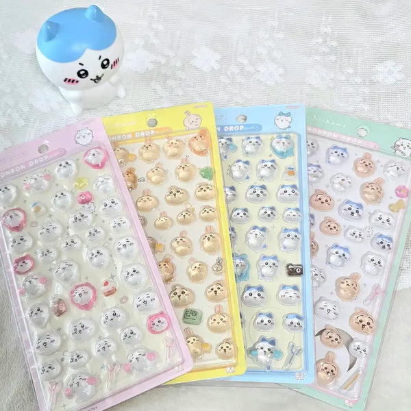 [BUNJANG] Chiikawa Usagi Hachware 3D Sticker Set (4 Pieces) / 먼작귀 4장 세트 스티커 봉봉 드롭씰 3D 치이카와 우사기 하치와레