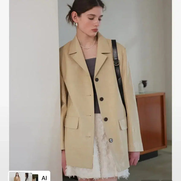 [BUNJANG] On & On Beige Leather Jacket / 온앤온 베이지 가죽자켓
