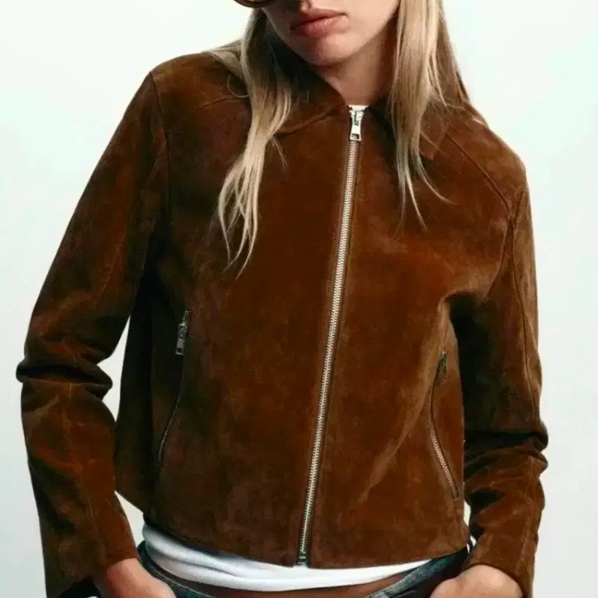 [BUNJANG] Zara Real Suede Cropped Jacket / 자라  리얼  스웨이드 크롭자켓