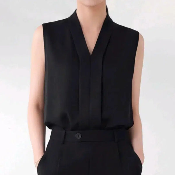 [BUNJANG] Black V-Neck Sleeveless Blouse XL / 블랙 V넥 민소매 블라우스 XL
