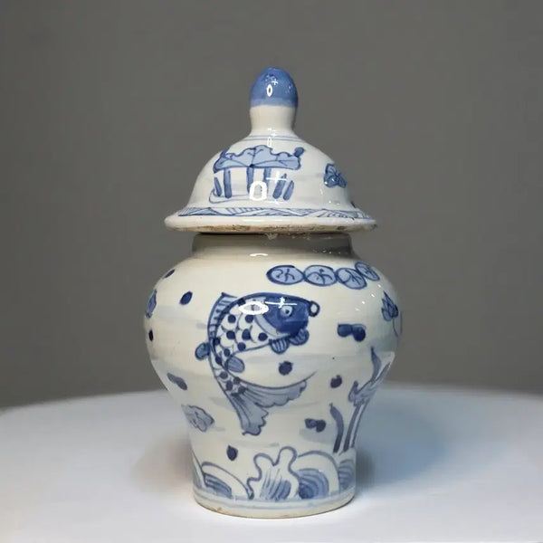 [BUNJANG] White Porcelain Celadon Vase with Fish Decoration / 백자청화어조문장군관