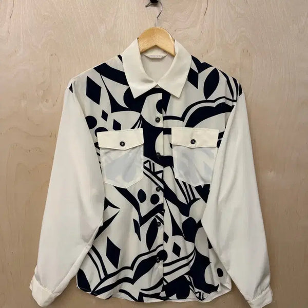 [BUNJANG] Vintage Geometric Pattern Collar Blouse / [빈티지] 배색 기하학 패턴 카라 빈티지 블라우스