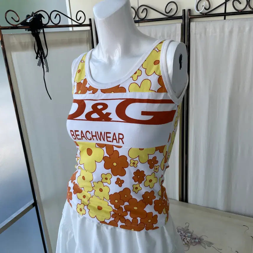[BUNJANG] Dolce & Gabbana Peach Floral Sleeveless Top / Dolce & Gabbana peach floral sleeveless