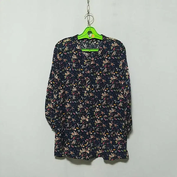 [BUNJANG] Navy Floral Patterned Rayon Blouse / 바239 인견상의