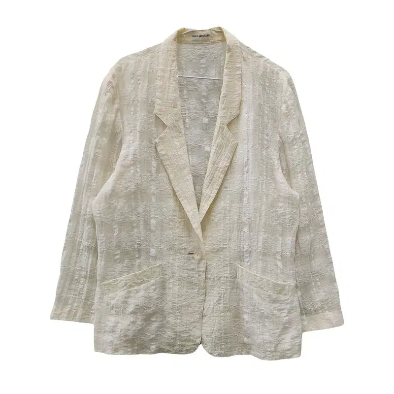 [BUNJANG] Vintage Jacquard Crinkle Chiffon Cream Blazer / 빈티지 자카드 크링클 섀도우 쉬폰 크림 블레이저