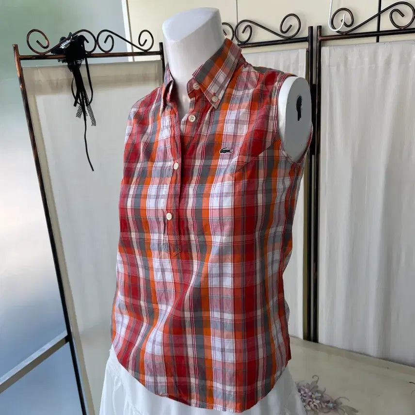 [BUNJANG] Lacoste Mori Check Sleeveless Top / Lacoste mori check sleeveless