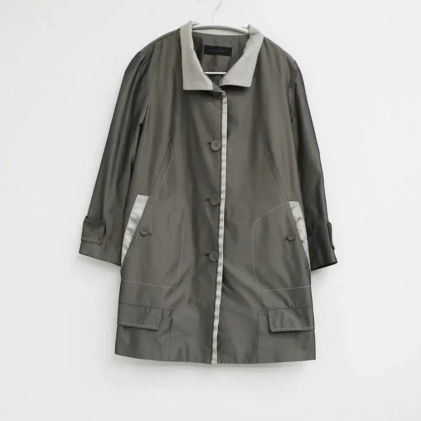 [BUNJANG] FLAMINGO Satin Khaki Single Jacket Coat / FLAMINGO 세틴 카키 싱글 자켓 코트