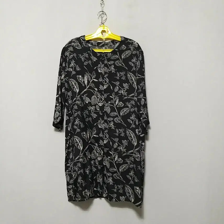 [BUNJANG] Women's Linen Long Blouse with Leaf Pattern / 바245 인견롱상의
