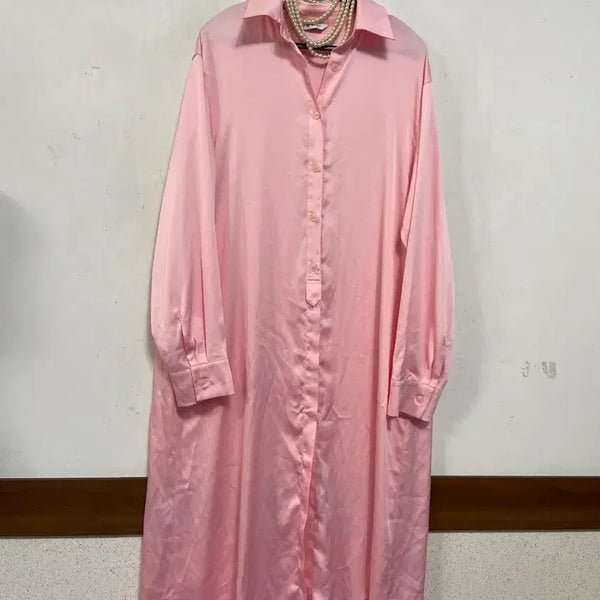 [BUNJANG] Silky Satin Shirt Long Dress / 특가새)N6983 BPSHOP 차르르~실키새틴 셔츠 롱 원피스.아방