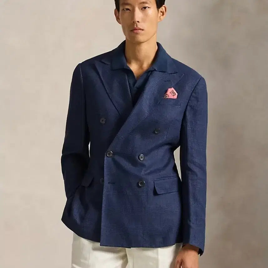 [BUNJANG] Polo Ralph Lauren Glen Plaid Double-Breasted Blazer Jacket / 폴로 랄프로렌 네이비 글렌체크 더블 블레이저 자켓 RL67 류준열 RRL 가죽 뉴스보이 무스탕 스웨이드 러프아웃