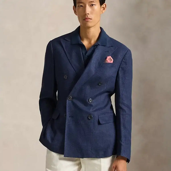 [BUNJANG] Polo Ralph Lauren Glen Plaid Double-Breasted Blazer Jacket / 폴로 랄프로렌 네이비 글렌체크 더블 블레이저 자켓 RL67 류준열 RRL 가죽 뉴스보이 무스탕 스웨이드 러프아웃