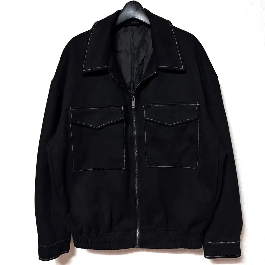 [BUNJANG] Zara Stitch Suede Zip-Up Jacket Black / [M,95]자라 스티치 스웨이드 집업 자켓 블랙 오버핏