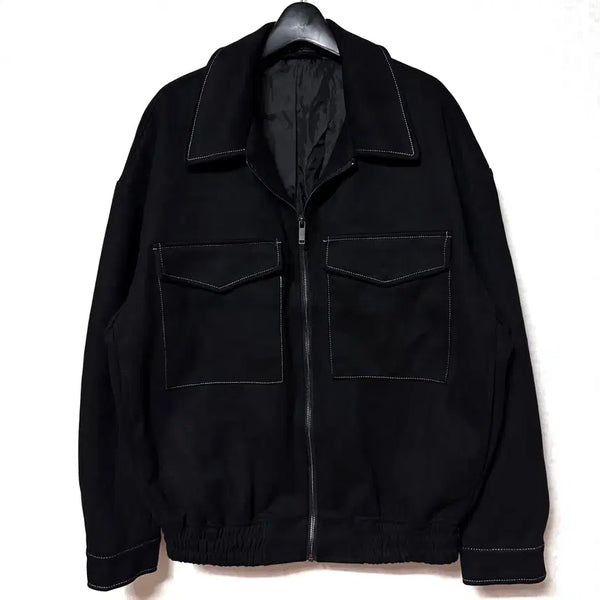 [BUNJANG] Zara Stitch Suede Zip-Up Jacket Black / [M,95]자라 스티치 스웨이드 집업 자켓 블랙 오버핏