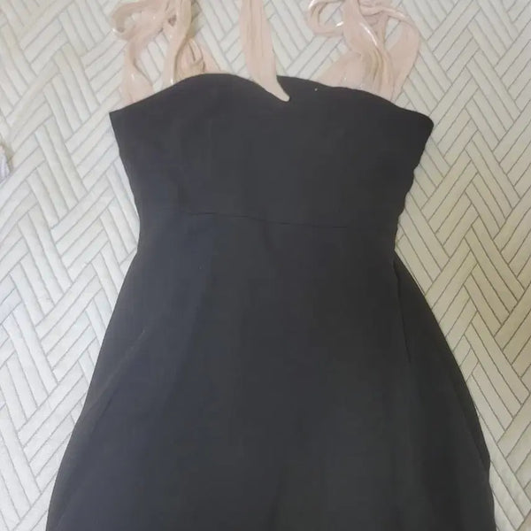 [BUNJANG] Satin Ribbon Mini Dress / 새틴 리본 블랙 미니 원피스