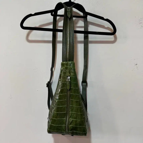 [BUNJANG] Genuine Crocodile Leather Backpack - Olive / 악어가죽 백팩 올리브