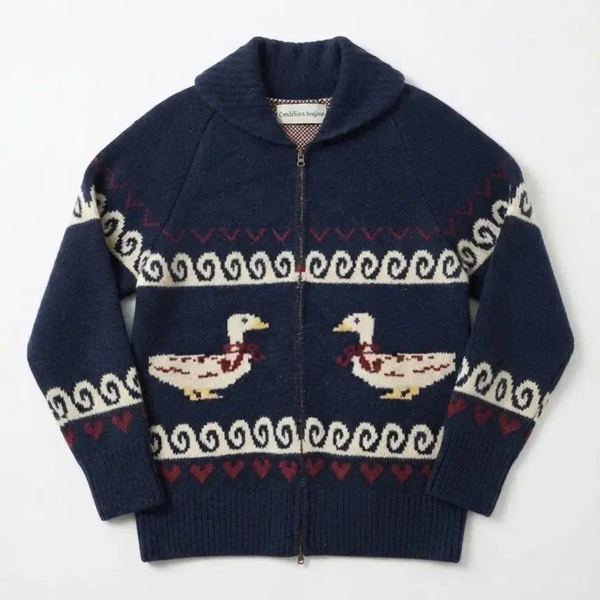 [BUNJANG] Conichiwa Bonjour Duck Pattern Knit Zip-Up / Conichiwa bonjour 오리 패턴 니트 집업 1