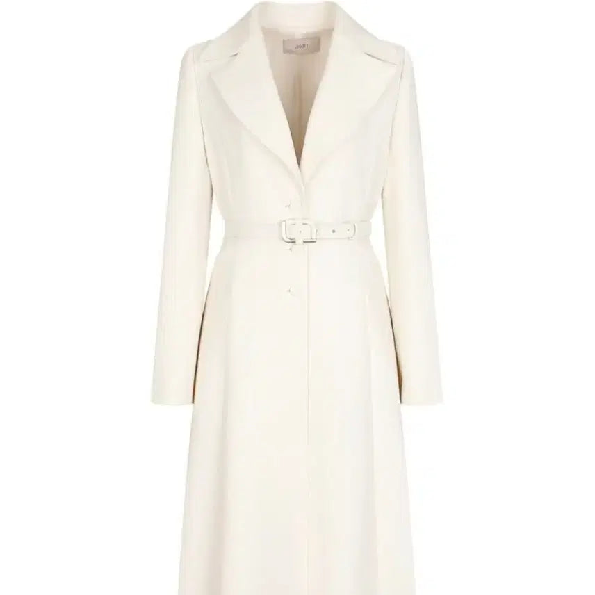 [BUNJANG] JIGOTT Belt Set Long Coat (Ivory/White) / [지고트 JIGOTT] 고급 벨트 세트 롱 코트 (아이보리/화이트)