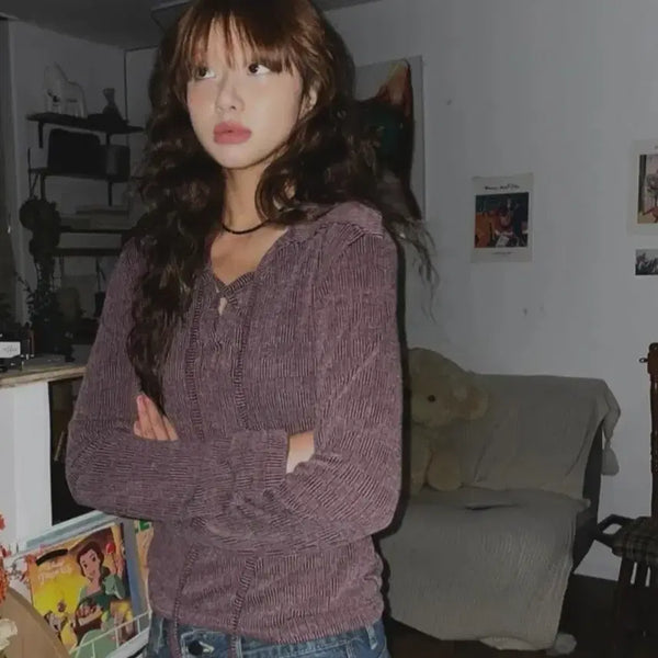 [BUNJANG] DouchiDouchi Purple Long Sleeve Top / 에이블리 도우치도우치 보라색 긴 팔 상의