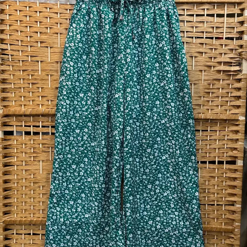 [BUNJANG] Floral Pattern Wide Pants - Green / 플로럴 패턴 와이드 팬츠 그린