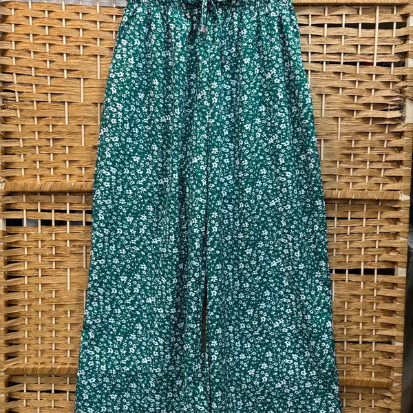[BUNJANG] Floral Pattern Wide Pants - Green / 플로럴 패턴 와이드 팬츠 그린