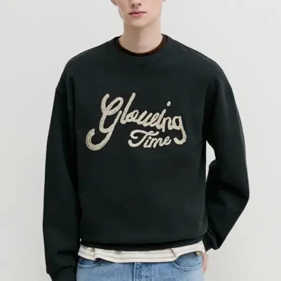 [BUNJANG] TIME HOMME 26SS Chain Stitch Crewneck Sweatshirt / 타임옴므 26ss 체인 스티치 크루넥 스웻셔츠