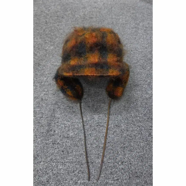 [BUNJANG] Figaro Mohair Check Ear Flap Cap Trooper Hat / 피갈레 모헤어 체크 이어플랩캡 트루퍼햇 귀도리 모자