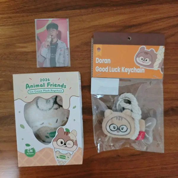 [BUNJANG] T1 Doran 2-Set Animal Ice Cream & Pollock Doll Bundle / T1 티원 도란 인형 2종 일괄 판매 / 중국 한정 애니멀즈 아이스크림 / 굿럭 액막이 명태 / 포토카드 포함