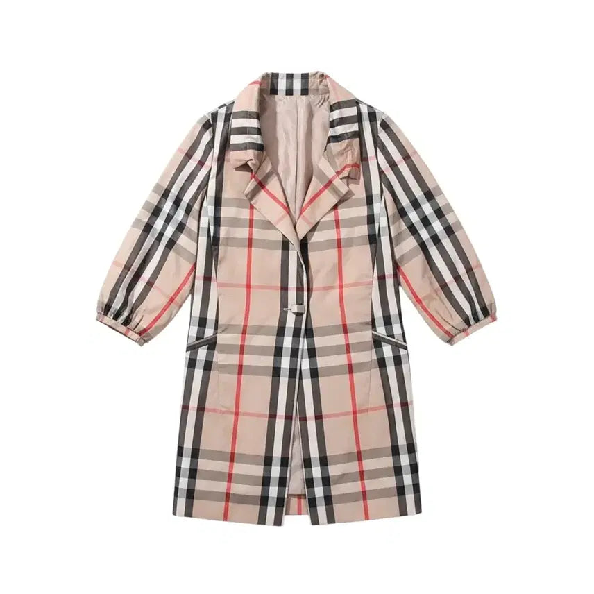 [BUNJANG] Women's Checked Pattern Single-Button Long Jacket / 여성F/ 체크패턴 원버튼 롱 자켓BG A-21