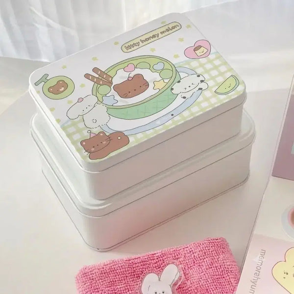 [BUNJANG] Cute Cat Melon Square Tin Case Mini Accessory Storage Box / 귀여운 고양이 메론 사각 틴케이스 미니 악세사리 피규어 보관함