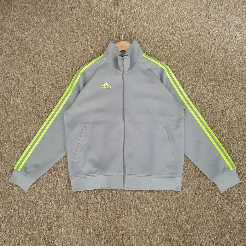 [BUNJANG] Adidas Grey/Fluorescent Three-Stripes Track Top L (100) / 아디다스 그레이/형광 삼선 트랙탑 L(100)
