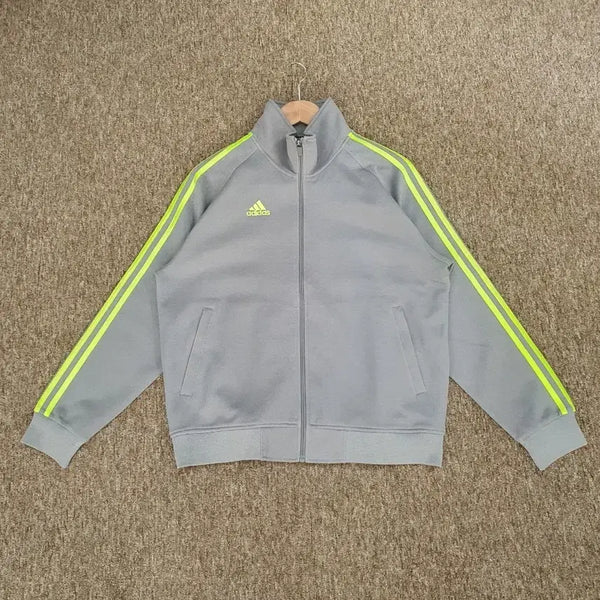 [BUNJANG] Adidas Grey/Fluorescent Three-Stripes Track Top L (100) / 아디다스 그레이/형광 삼선 트랙탑 L(100)