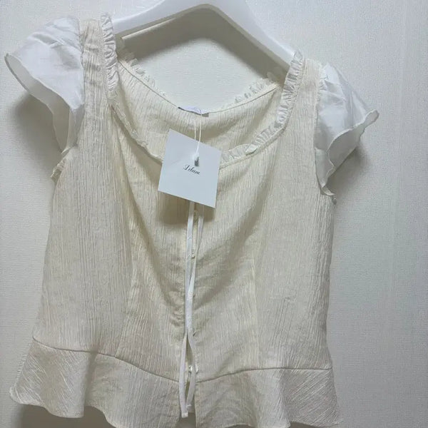 [BUNJANG] Lebaine Pearl Wrinkle Blouse Cream / lebane 르베인 펄 크링클 블라우스 크림
