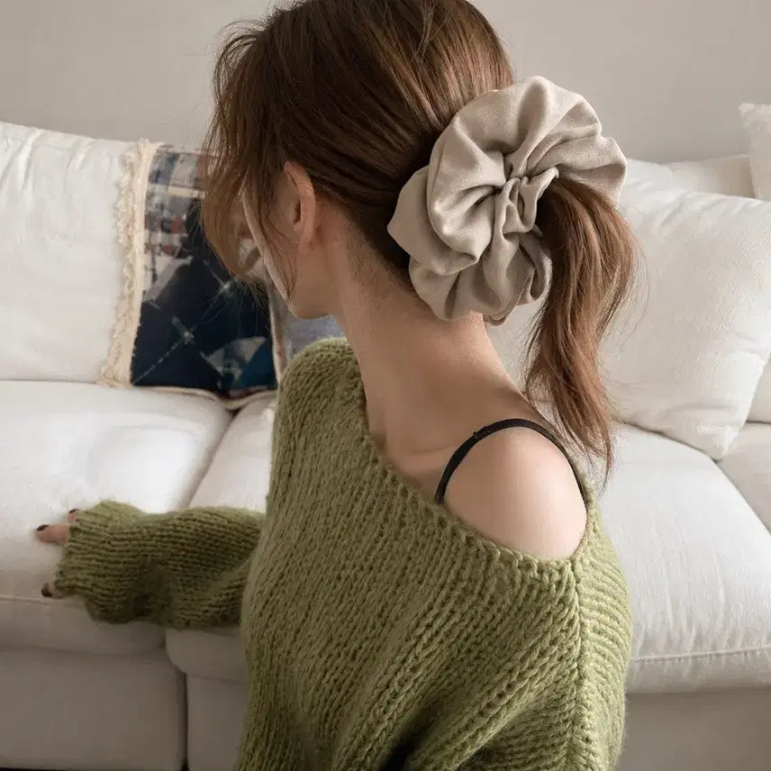 [BUNJANG] Suede Hair Scrunchie Beige/Brown / 스웨이드 헤어 스크런치 베이지/브라운