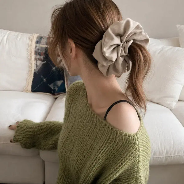 [BUNJANG] Suede Hair Scrunchie Beige/Brown / 스웨이드 헤어 스크런치 베이지/브라운