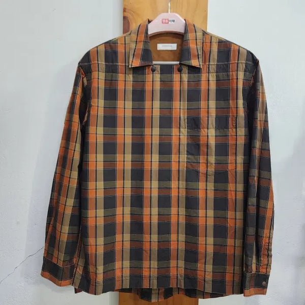 [BUNJANG] Customellow Tartan Check Snap Pullover Shirt Orange / 커스텀멜로우 타탄체크 스냅 풀오버 셔츠 오렌지 95