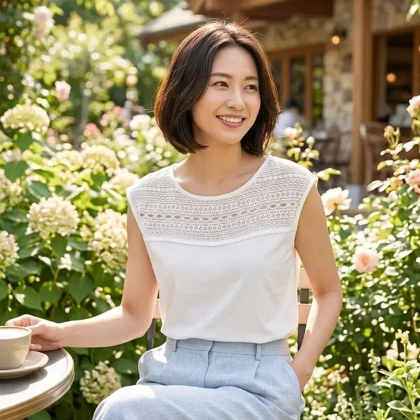 [BUNJANG] Qualite White Lace Blouse / Qualite 화이트 레이스 블라우스