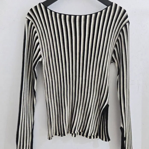 [BUNJANG] Theilma Multi Stripe Ribbed Knit Top / 더일마 멀티 스트라이프 골지 니트 탑