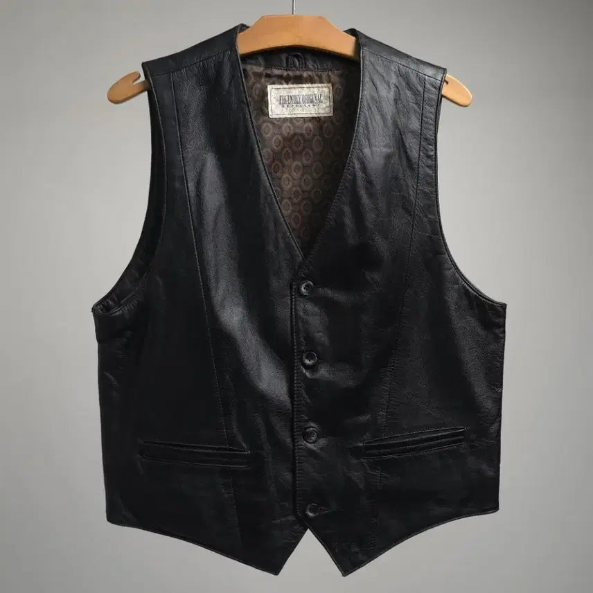 [BUNJANG] Genuine Leather Black Biker Vest / 천연 가죽 100프로 블랙 레더 바이크 베스트 조끼 바이커 95 100 할리 오토바이
