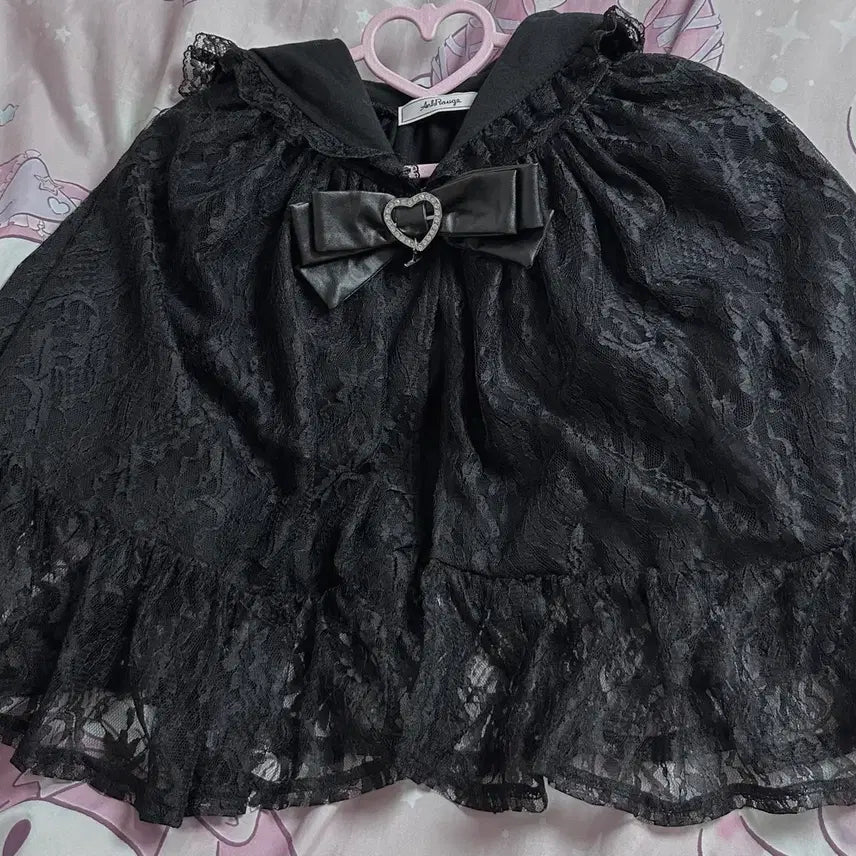 [BUNJANG] Ankrouse Lace Hooded Cape - Black / 앙크루즈 후드가 달린 레이스 케이프 블랙 양산형 지뢰계 양지뢰