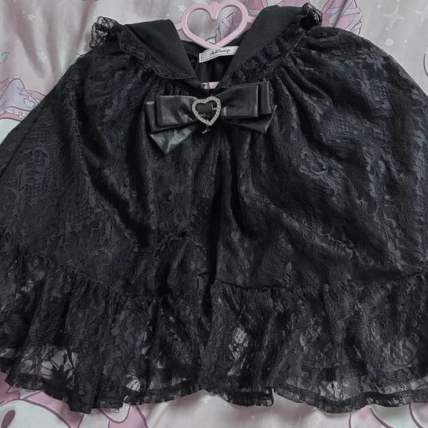 [BUNJANG] Ankrouse Lace Hooded Cape - Black / 앙크루즈 후드가 달린 레이스 케이프 블랙 양산형 지뢰계 양지뢰
