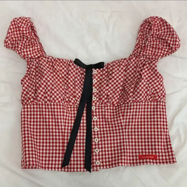 [BUNJANG] Overdue Platter Check Blouse / 오버듀 플레터 체크 블라우스