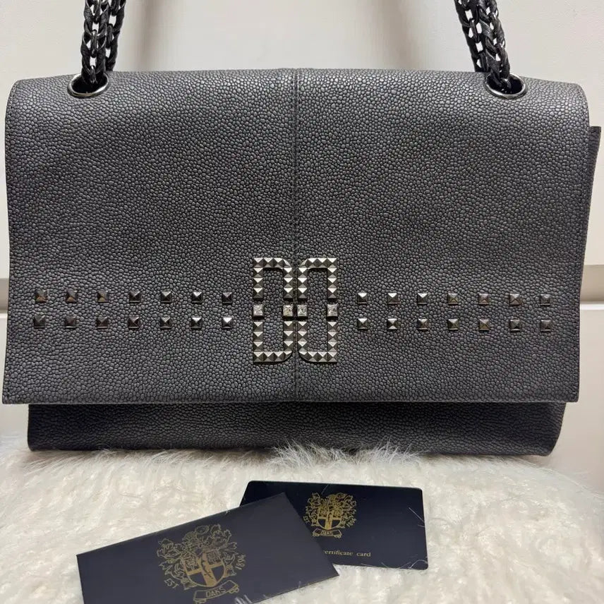 [BUNJANG] Daks DD Logo Studded Chain Shoulder Bag (Grey) / 닥스 DD로고 스터드 체인 숄더백 (그레이)