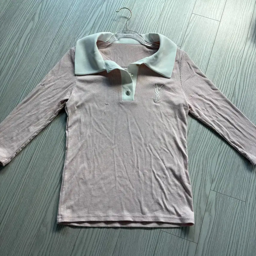[BUNJANG] YSL Logo Pink Collar Long Sleeve / 입생 로고 핑크 카라 긴팔 수입의류 모브 유르르 제이지 엉넬